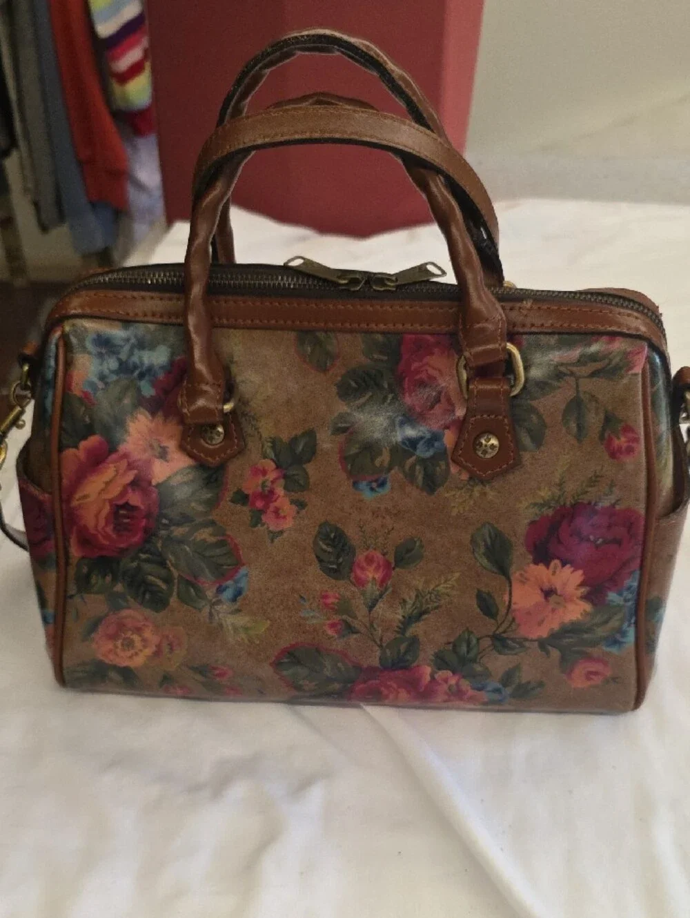 Patricia Nash Vintage Victorian Garden Leather Satchel Crossbody Bag
